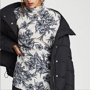 Zara EUC Floral Print Ruched Mockneck Top Blouse Size S High Neck